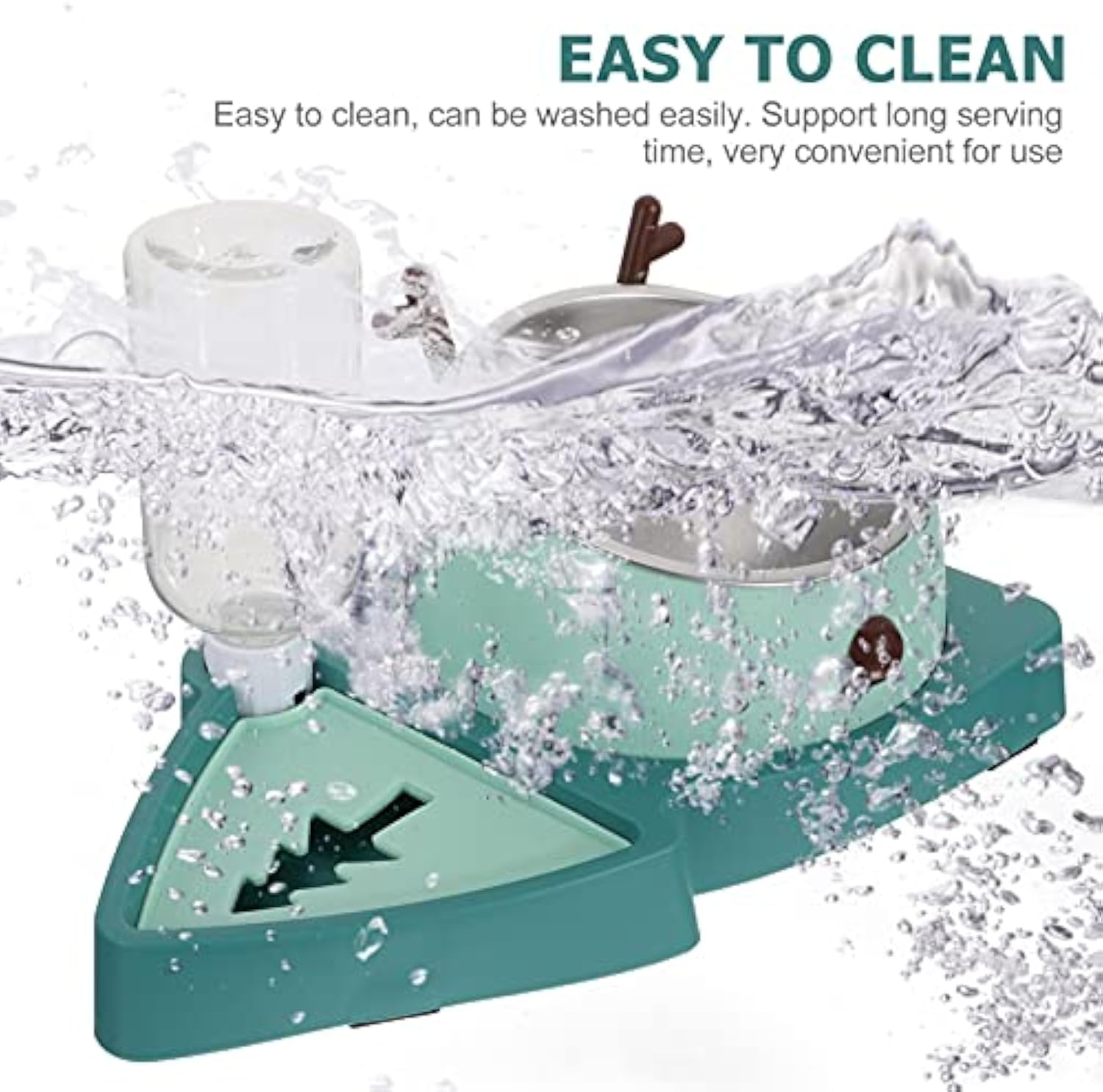 HKM-7780029 Automatic Slow Feeder Pet Bowl with Stainless Steel and Detachable Water Tray for Dogs and Cats