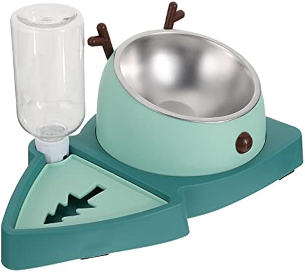 HKM-7780029 Automatic Slow Feeder Pet Bowl with Stainless Steel and Detachable Water Tray for Dogs and Cats