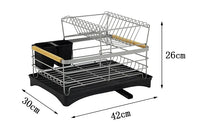 HKM-778067 2-Tier Stainless Steel Dish Drying Rack with Utensil Holder for Kitchen Organization