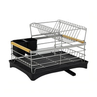 HKM-778067 2-Tier Stainless Steel Dish Drying Rack with Utensil Holder for Kitchen Organization