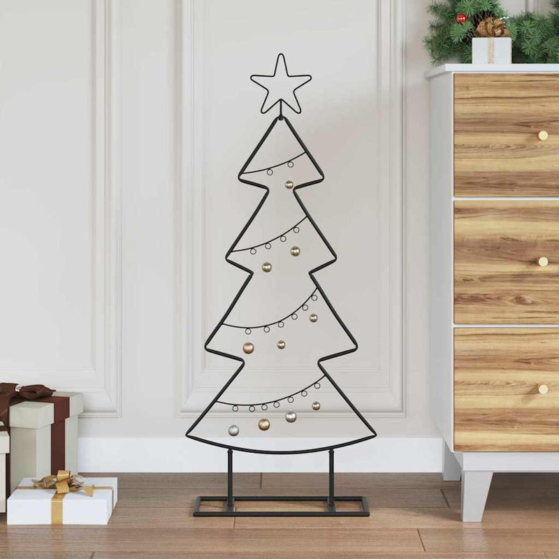 HKM-778131 Minimalist Black Metal Christmas Tree with Stand - 90 cm Height for Indoor & Sheltered Outdoor Use