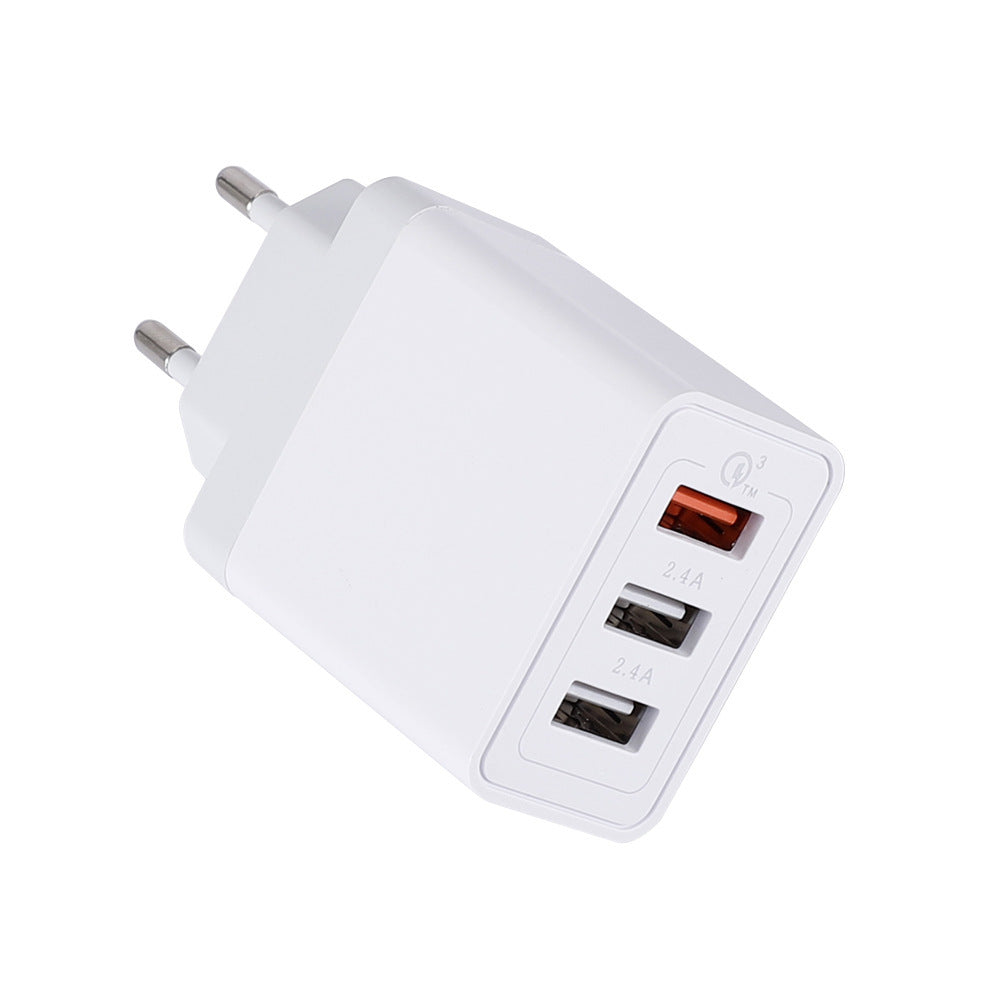 HKM-778195 3-Port USB Wall Charger - Fast Charging for EU, US, and UK Adaptors
