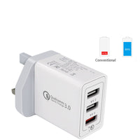 HKM-778195 3-Port USB Wall Charger - Fast Charging for EU, US, and UK Adaptors