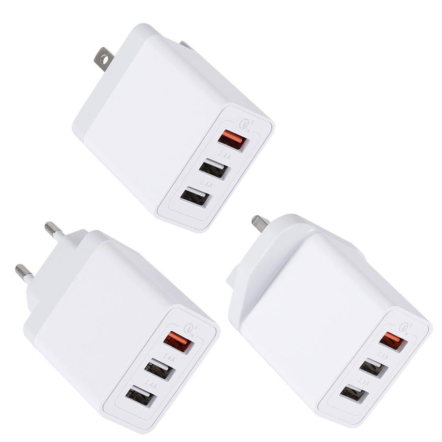 HKM-778195 3-Port USB Wall Charger - Fast Charging for EU, US, and UK Adaptors