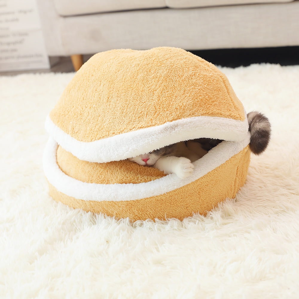 HKM-7782589 Universal Semi-Closed Cat Nest for All Seasons - Lined with PP Cotton, S/M Sizes Available