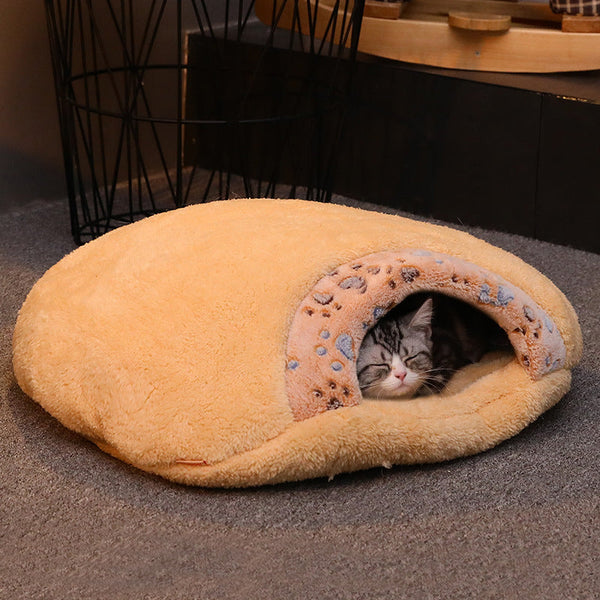 HKM-7782589 Universal Semi-Closed Cat Nest for All Seasons - Lined with PP Cotton, S/M Sizes Available