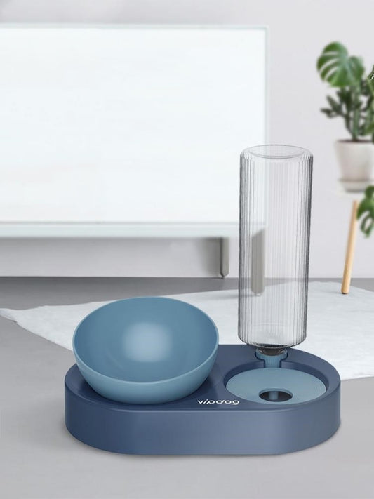 HKM-7782717 Automatic Double Bowl Pet Feeder with 600ML Water Dispenser and Adjustable Height Design for Dogs and Cats