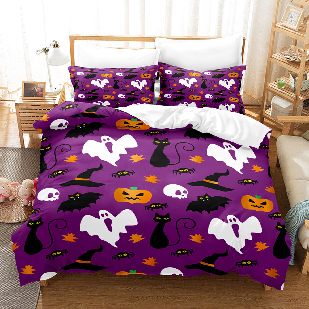 HKM-778323 Halloween Geometric Bed Sheet Set with Duvet Cover and Pillowcases in White and Bright Yellow
