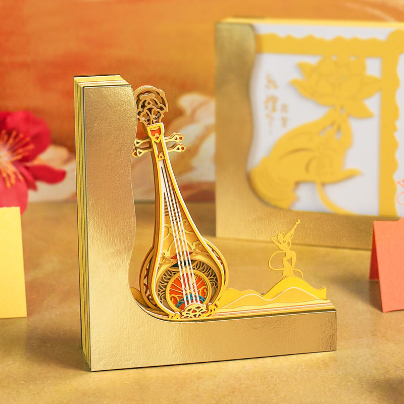 HKM-778323 Three-Dimensional Gold Piano Paper Sculpture Sticky Notes Notepad