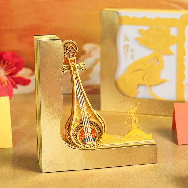HKM-778323 Three-Dimensional Gold Piano Paper Sculpture Sticky Notes Notepad