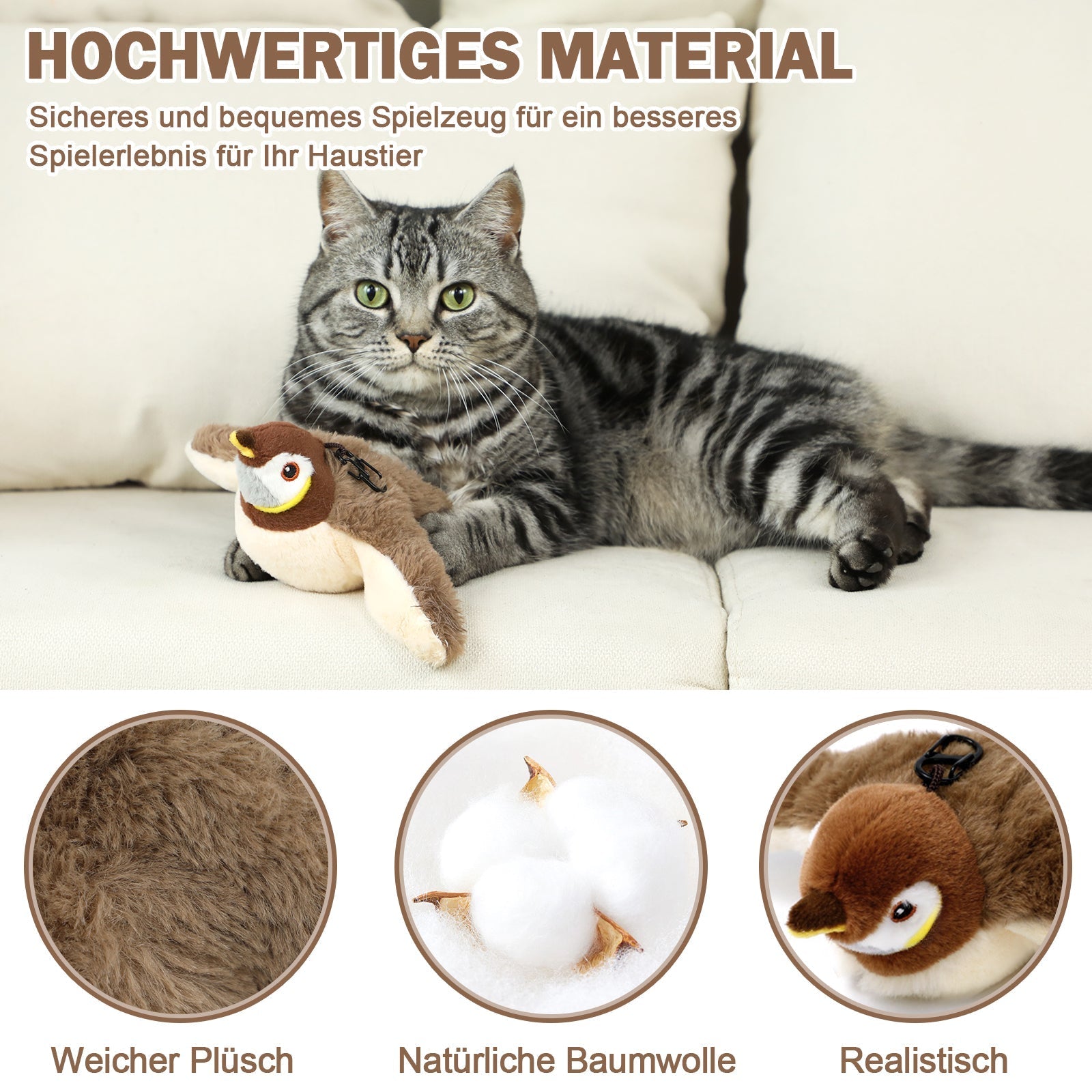 HKM-7783357 Interactive Automatic Cat Toy with Catnip - Rechargeable Bird Toy for Smart Play and Self-Entertainment