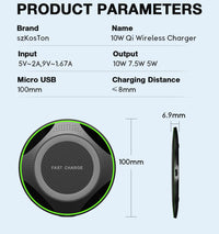HKM-778387 Portable Wireless Charger Fast Charging, QI-Compatible, 5V/2A & 9V/1.7A, Efficient Up to 75%