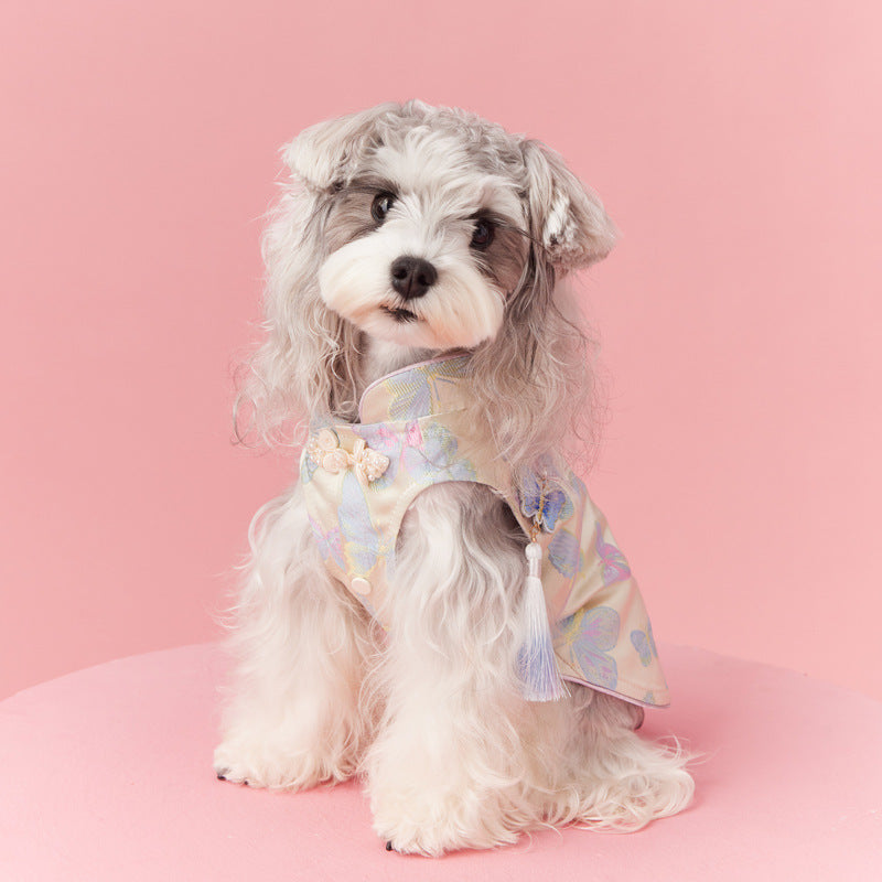 HKM-7787069 Pet Sleeveless Cheongsam Dress with Pendant for Small Dogs - Neo-Chinese Style Fashion