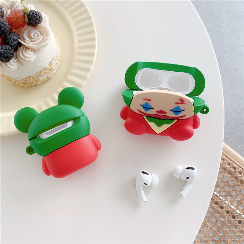 HKM-778707 Clown-Themed Silicone Case for Apple AirPods 1/2 & Pro 3 - Red & Green Colors