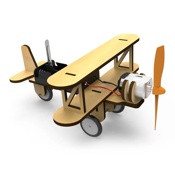 HKM-778771 DIY Electric Motor Biplane Glider Model Kit for Kids - STEM Educational Building Project
