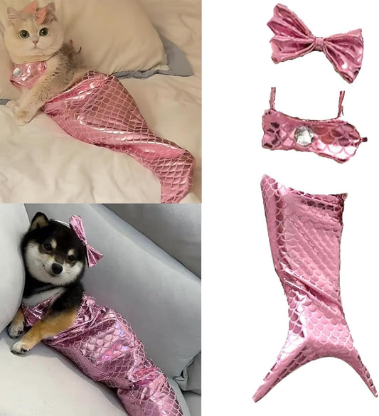 HKM-7787965 Pet Mermaid Fishtail Costume for Cats and Dogs - Cute Underwater Dress for Playtime and Photos