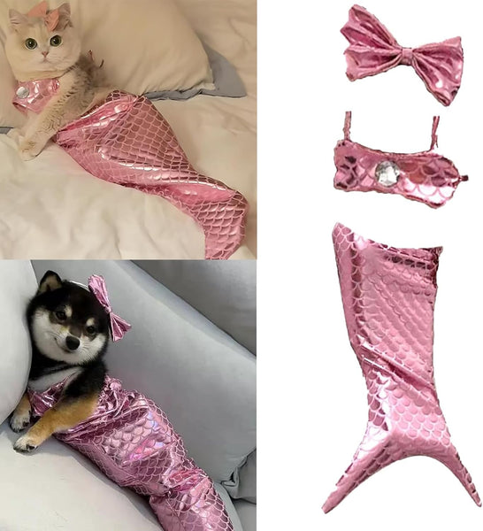 HKM-7787965 Pet Mermaid Fishtail Costume for Cats and Dogs - Cute Underwater Dress for Playtime and Photos