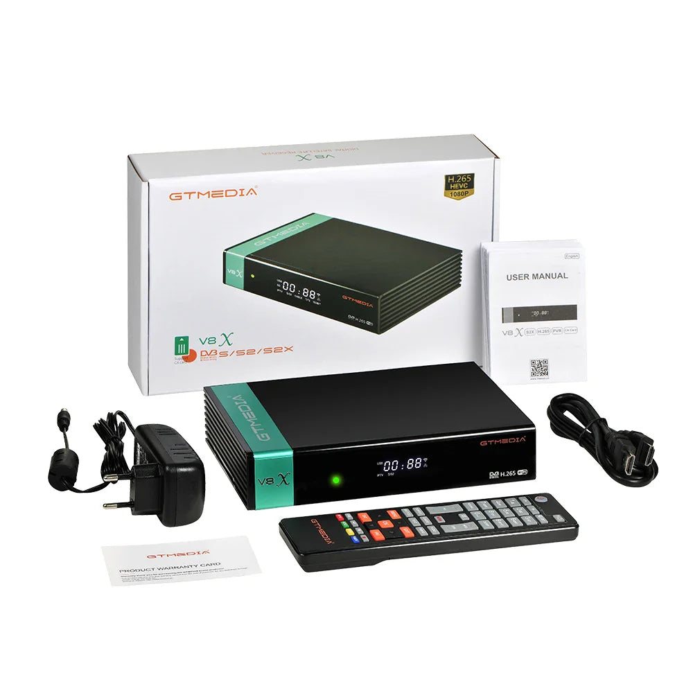 HKM-778835 GTMEDIA V8X Satellite Receiver - DVB-S/S2/S2X, CA Card Slot, Multi-Stream HEVC Support