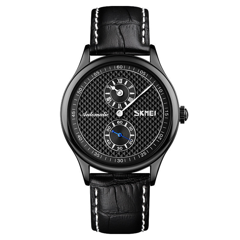 HKM-778835 Skeleton Automatic Men's Business Watch with Leather Strap - 40mm Dial, 30m Waterproof