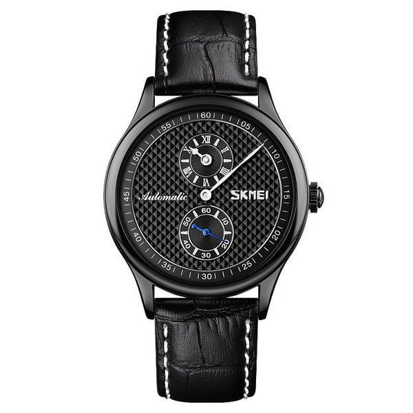HKM-778835 Skeleton Automatic Men's Business Watch with Leather Strap - 40mm Dial, 30m Waterproof