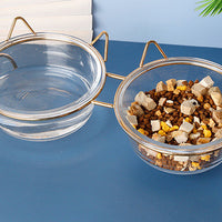 HKM-7788477 Transparent Glass Cat Bowl with Metal Stand for Comfortable Feeding and Drinking