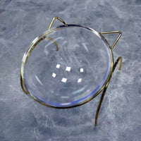 HKM-7788477 Transparent Glass Cat Bowl with Metal Stand for Comfortable Feeding and Drinking