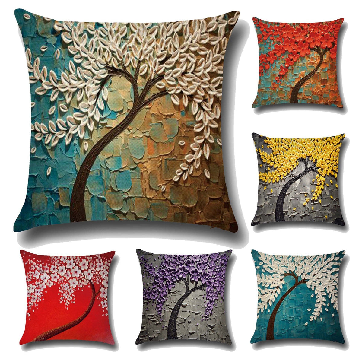 HKM-779027 Three-Dimensional Oil Painting Floral Cotton Cushion Cover for Car and Home Decor