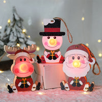 HKM-779091 Luminous Wooden Christmas Ornaments – Red Nose Elderly, Elk, and Snowman Designs
