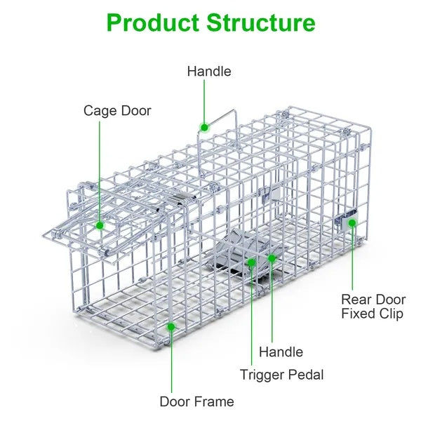 HKM-7791933 Humane Foldable Rat Trap Cage - Live Rodent Catcher with Galvanized Iron Construction