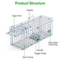 HKM-7791933 Humane Foldable Rat Trap Cage - Live Rodent Catcher with Galvanized Iron Construction