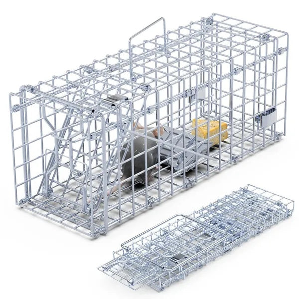 HKM-7791933 Humane Foldable Rat Trap Cage - Live Rodent Catcher with Galvanized Iron Construction