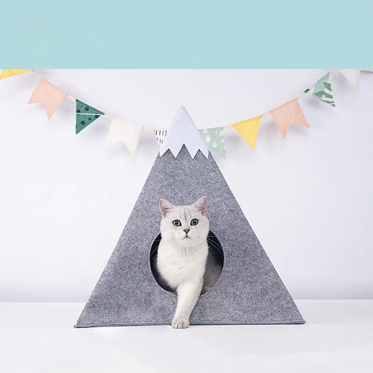 HKM-7793085 Snow Mountain Style Semi-Enclosed Felt Pet Kennel - Light Grey 47x57x47cm