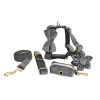 HKM-779347 Soft Velvet Fabric Dog Collar with Matching Accessories - Adjustable Sizes XS to XL