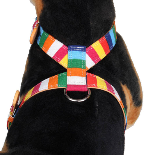 HKM-7793853 Colorful Canvas PU Dog Walking Rope with Adjustable Chest Strap - Size S, M, L, XL, XXL
