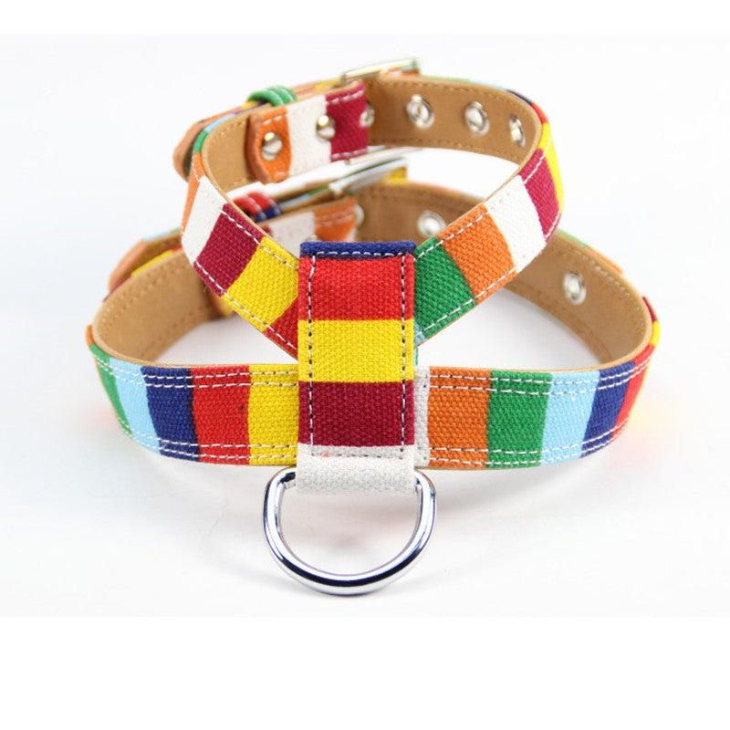 HKM-7793853 Colorful Canvas PU Dog Walking Rope with Adjustable Chest Strap - Size S, M, L, XL, XXL