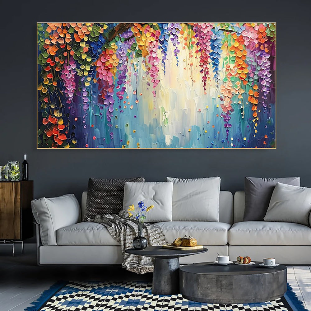 HKM-779411 Handmade Abstract Oil Painting on Canvas - Thick 3D Floral Texture for Living Room Decor