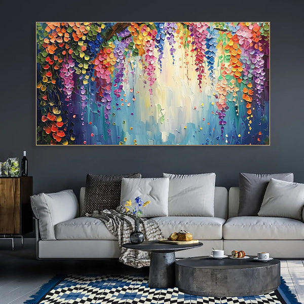 HKM-779411 Handmade Abstract Oil Painting on Canvas - Thick 3D Floral Texture for Living Room Decor
