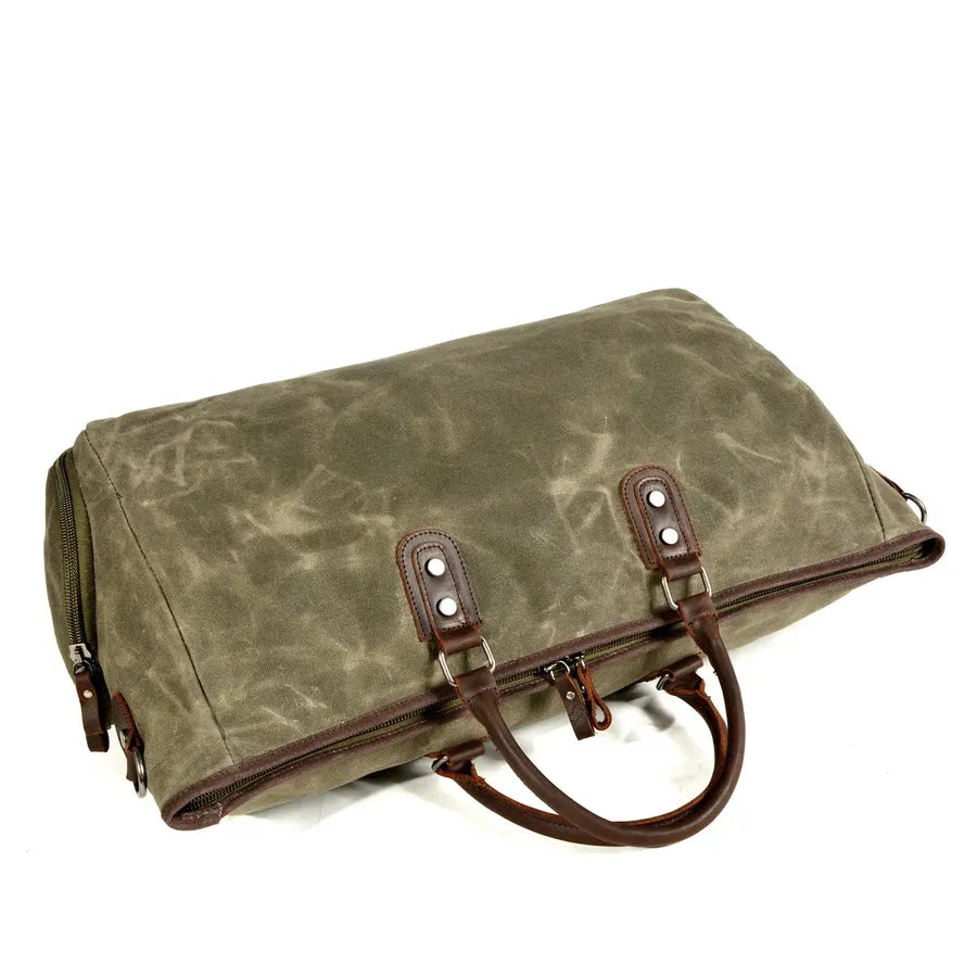 HKM-779539 Vintage Style Waxed Crazy Horse Leather Boston Overnight Tote Bag for Weekend Travel