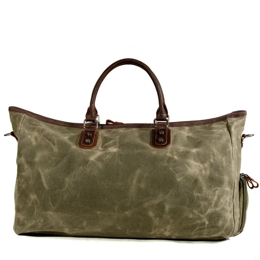 HKM-779539 Vintage Style Waxed Crazy Horse Leather Boston Overnight Tote Bag for Weekend Travel