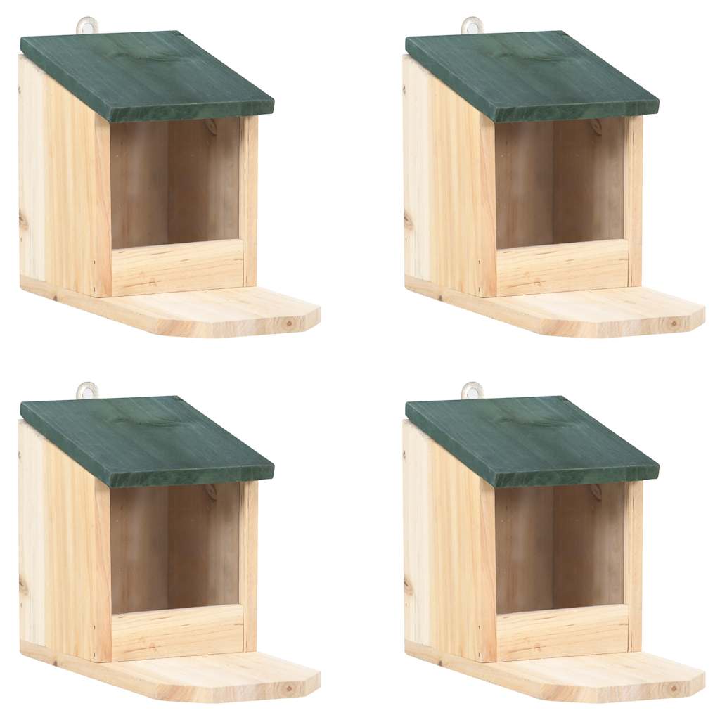 HKM-7795645 Wooden Squirrel Feeders Set of 4, Fir Wood with Hinged Roof and PVC Panel