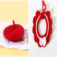 HKM-7796029 Pet Cat and Dog Accessory Set - Monochrome Cashmere Necklet with Wool Caps and Bow Collar