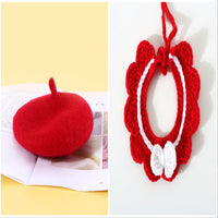HKM-7796029 Pet Cat and Dog Accessory Set - Monochrome Cashmere Necklet with Wool Caps and Bow Collar