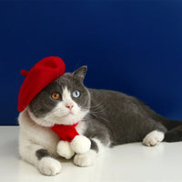 HKM-7796029 Pet Cat and Dog Accessory Set - Monochrome Cashmere Necklet with Wool Caps and Bow Collar