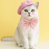 HKM-7796029 Pet Cat and Dog Accessory Set - Monochrome Cashmere Necklet with Wool Caps and Bow Collar