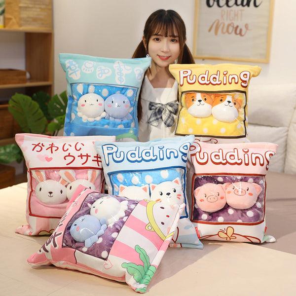 HKM-779603 Cartoon Animal Plush Pillow - Cute Rabbit, Cat, Pig, and Octopus Designs