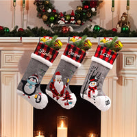HKM-779603 Christmas Red and Black Checkered Socks for Children, Cozy Fireplace and Tree Decoration