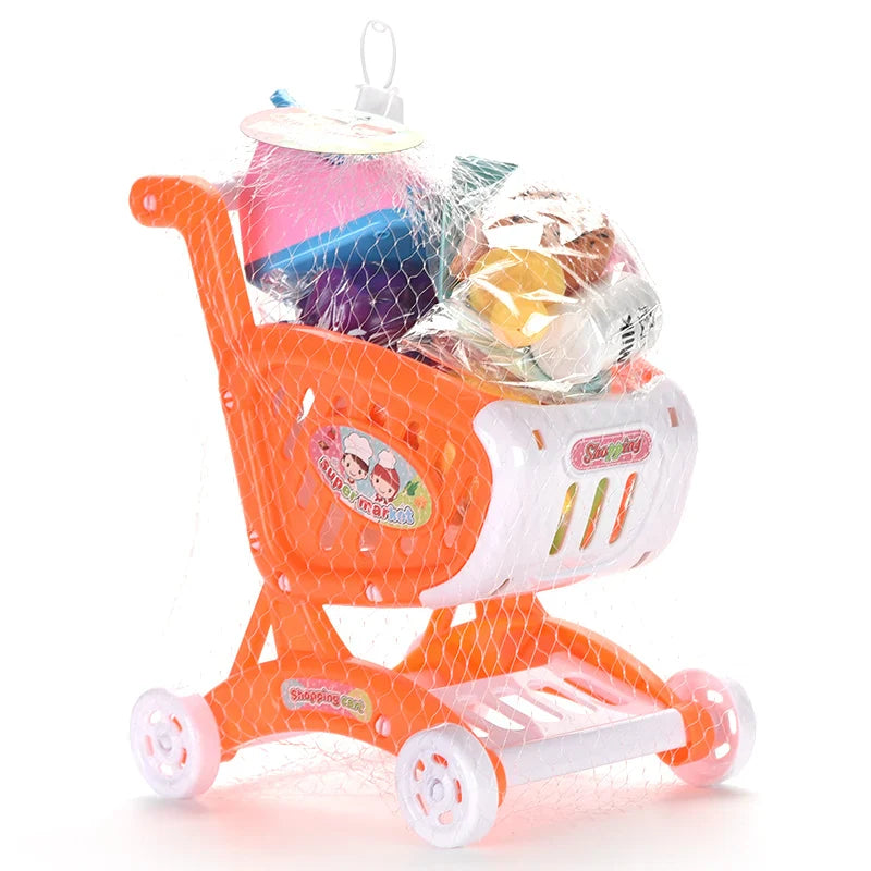 HKM-779731 Pink Supermarket Shopping Cart Toy Set for Pretend Play with Food and Fruits for Ages 3+