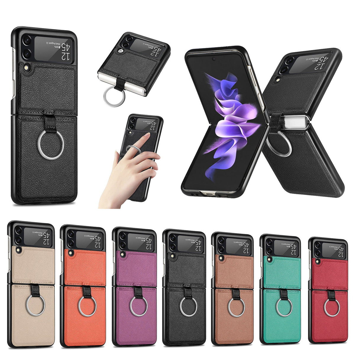 HKM-779731 Stylish PU Folding Screen Protective Case for Galaxy Z Flip3 5G and Z Flip Series