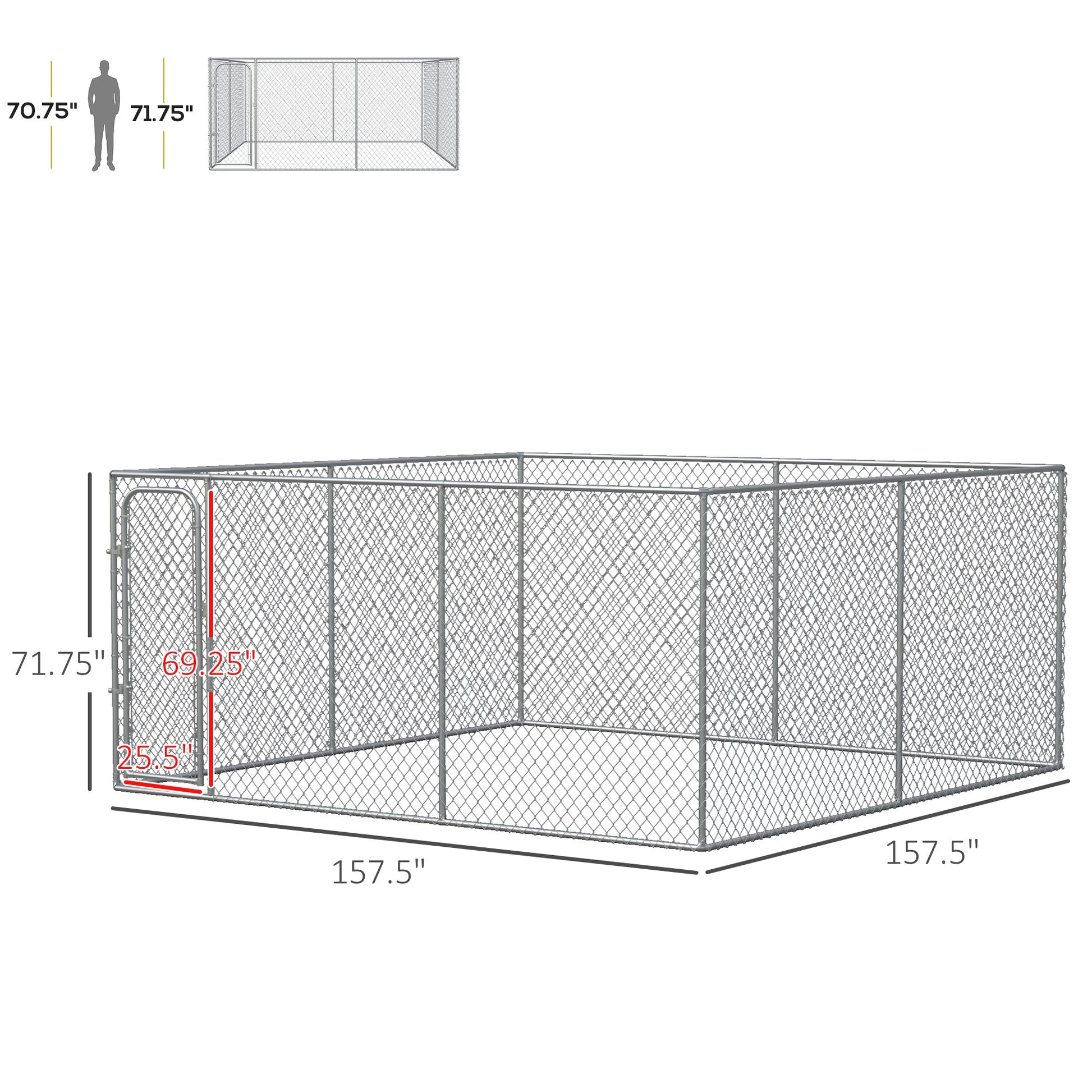 HKM-7797693 Large Outdoor Dog Kennel with Heavy-Duty Steel, 6ft High Enclosure for Comfort and Security