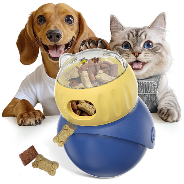 HKM-7797821 Owl-Shaped Self-Service Food Dispensing Puzzle Toy for Cats - Morandi Yellow and Blue